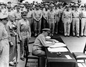 戦艦ミズーリ号での降伏文書調印式